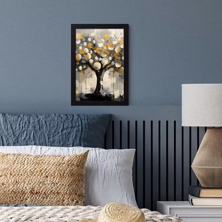 Poster met lijst - Boom - Abstract - Beige - Goud - Zwart — 4
