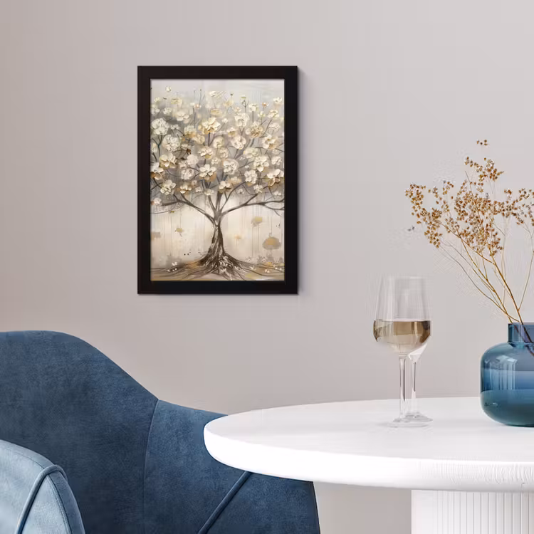 Poster met lijst - Boom - Beige - Goud - Verflook - Grijs — 2