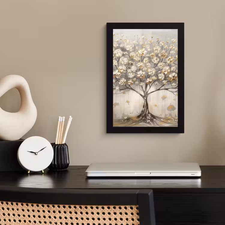 Poster met lijst - Boom - Beige - Goud - Verflook - Grijs — 3
