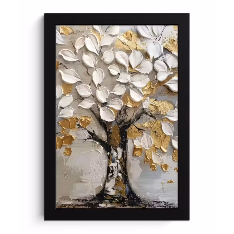 Poster met lijst - Boom - Beige - Grijs - Goud - Abstract — 1