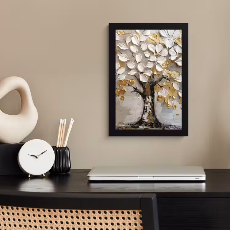 Poster met lijst - Boom - Beige - Grijs - Goud - Abstract — 3