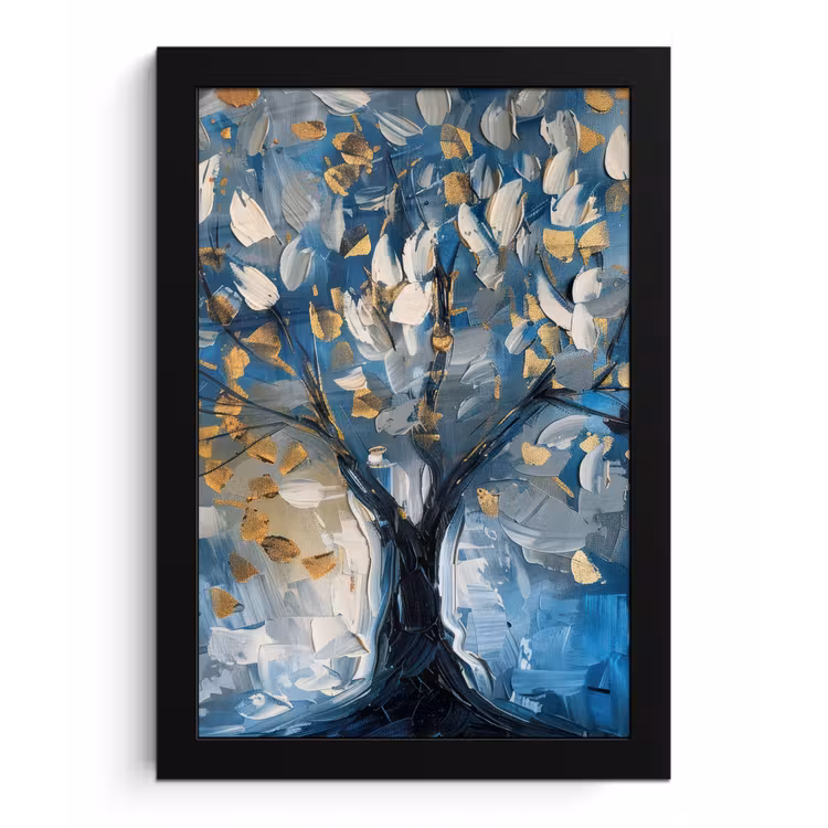 Poster met lijst - Boom - Blauw - Goud - Abstract — 1