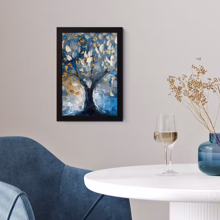 Poster met lijst - Boom - Blauw - Goud - Abstract — 2