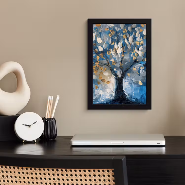 Poster met lijst - Boom - Blauw - Goud - Abstract — 3