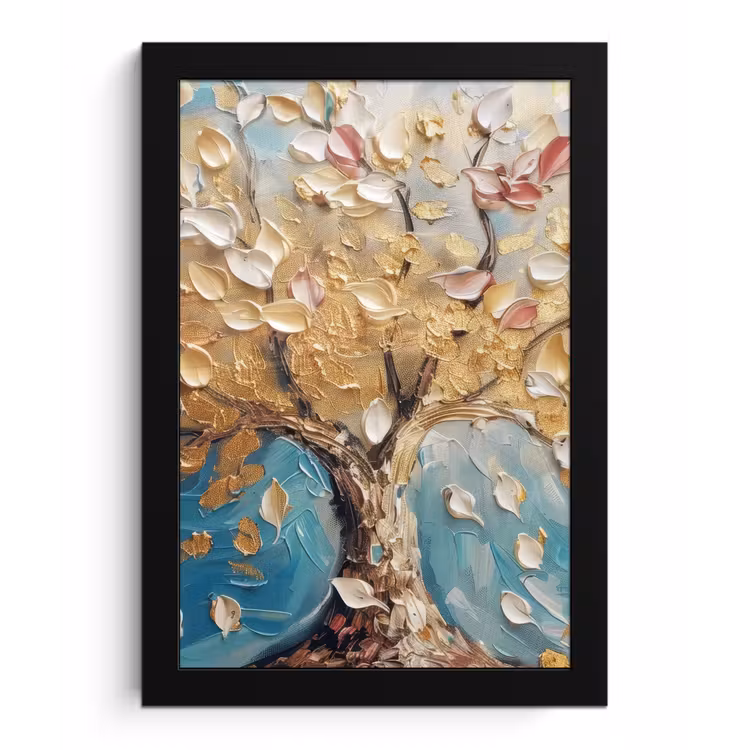 Poster met lijst - Boom - Blauw - Goud - Abstract - Modern — 1