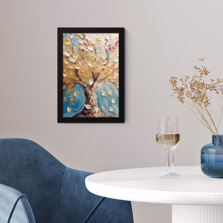 Poster met lijst - Boom - Blauw - Goud - Abstract - Modern — 2
