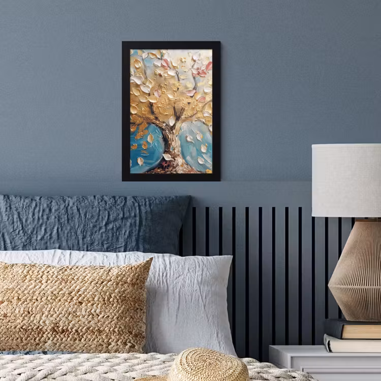 Poster met lijst - Boom - Blauw - Goud - Abstract - Modern — 4