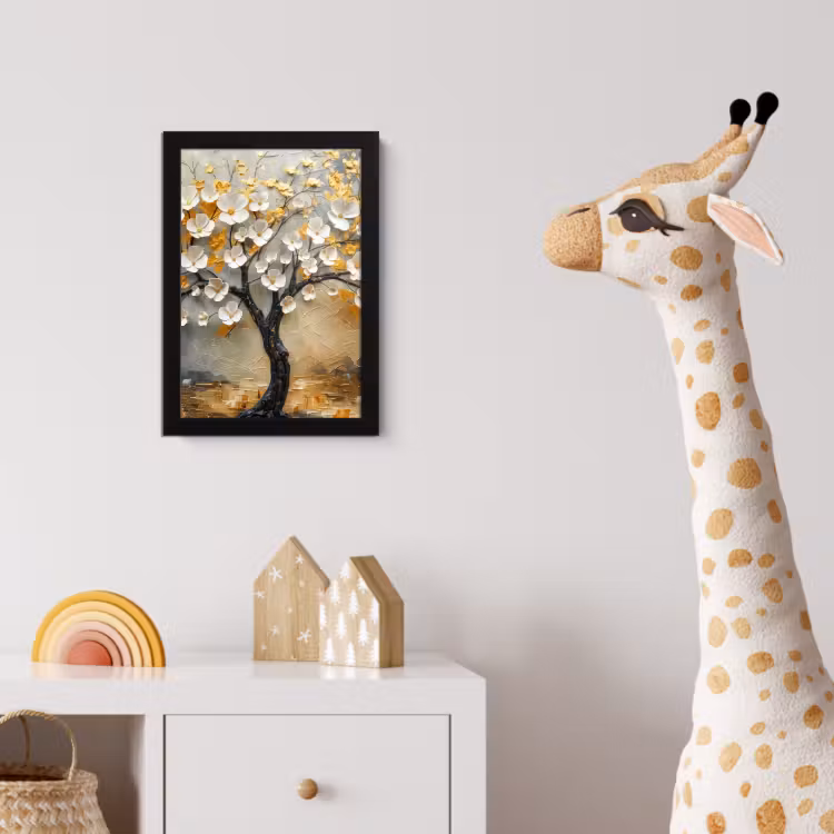 Poster met lijst - Boom - Bloemen - Goud - Beige — 5