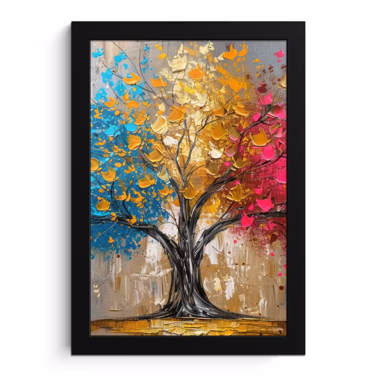 Poster met lijst - Boom - Kleurrijk - Grijs - Modern — 1