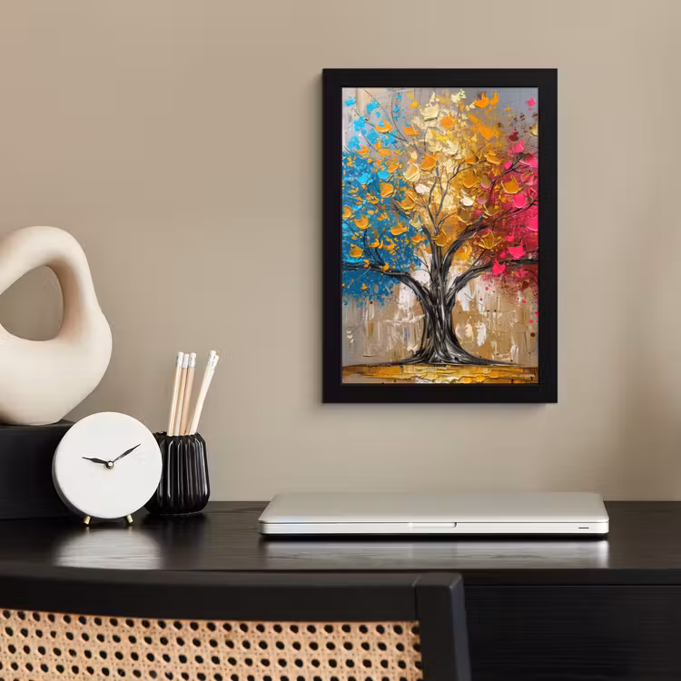 Poster met lijst - Boom - Kleurrijk - Grijs - Modern — 3