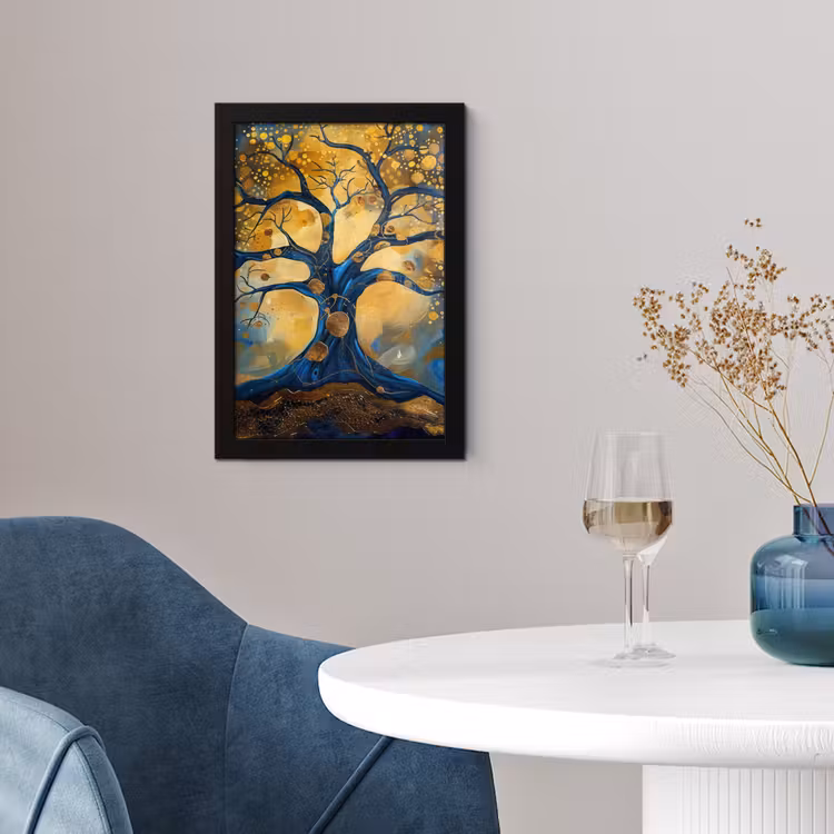Poster met lijst - Boom - Levensboom - Blauw - Goud — 2