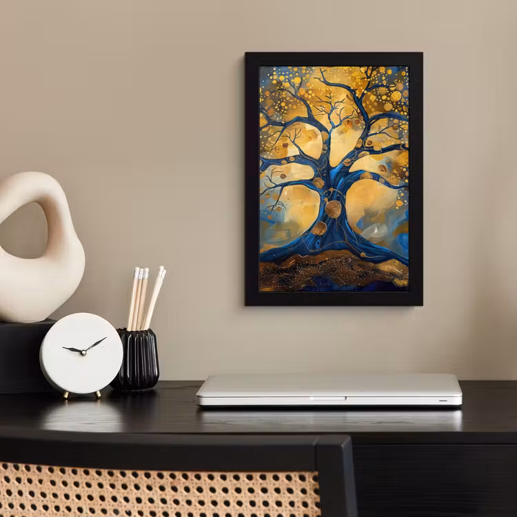 Poster met lijst - Boom - Levensboom - Blauw - Goud — 3