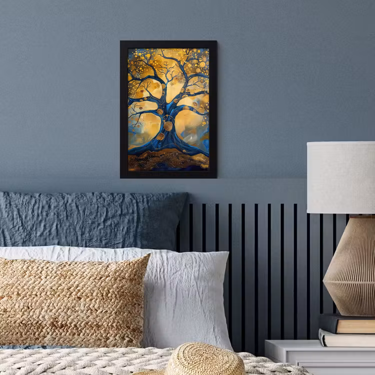 Poster met lijst - Boom - Levensboom - Blauw - Goud — 4