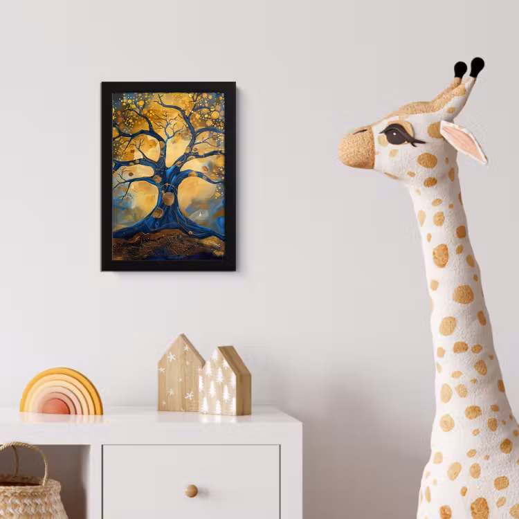 Poster met lijst - Boom - Levensboom - Blauw - Goud — 5