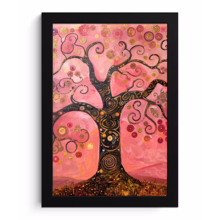 Poster met lijst - Boom - Levensboom - Roze - Goud — 1