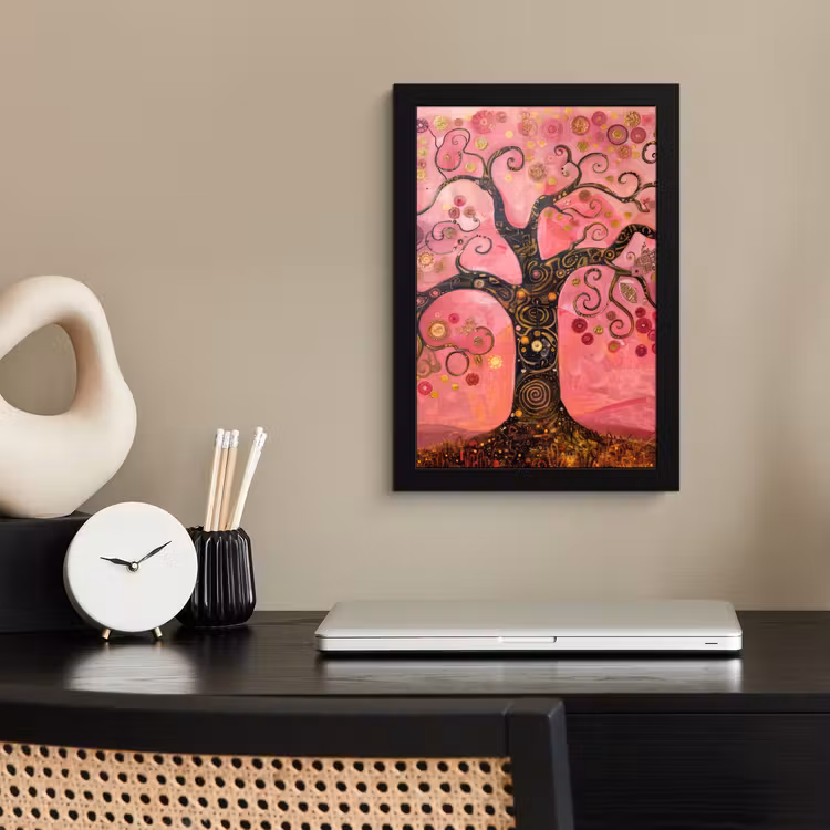 Poster met lijst - Boom - Levensboom - Roze - Goud — 3