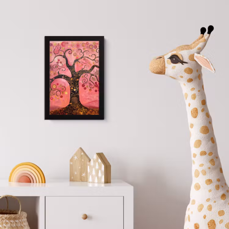 Poster met lijst - Boom - Levensboom - Roze - Goud — 5