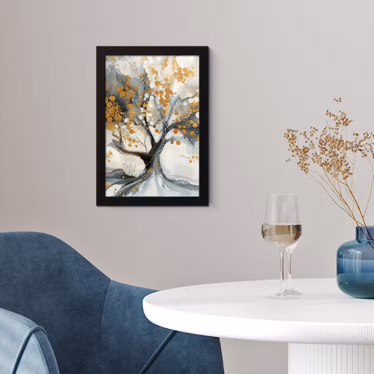 Poster met lijst - Boom - Modern - Abstract - Goud - Zwart - Wit — 2