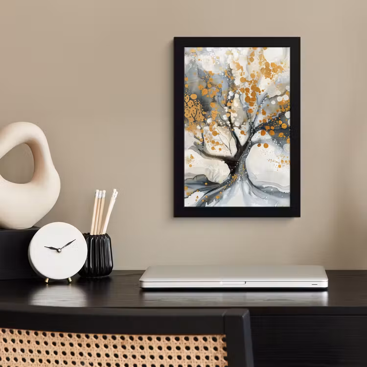 Poster met lijst - Boom - Modern - Abstract - Goud - Zwart - Wit — 3
