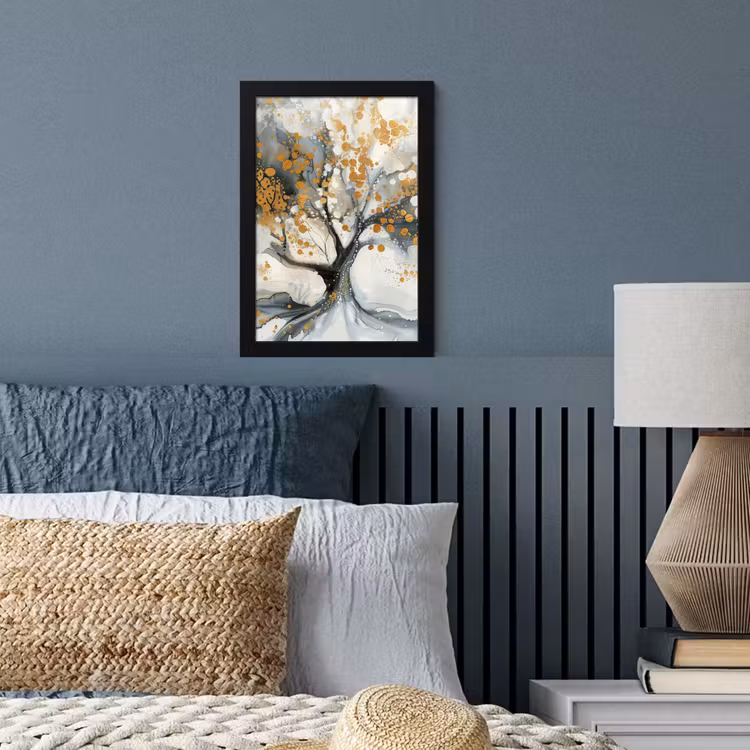 Poster met lijst - Boom - Modern - Abstract - Goud - Zwart - Wit — 4