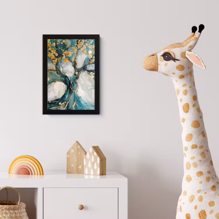 Poster met lijst - Boom - Modern - Verflook - Turquoise - Goud — 5