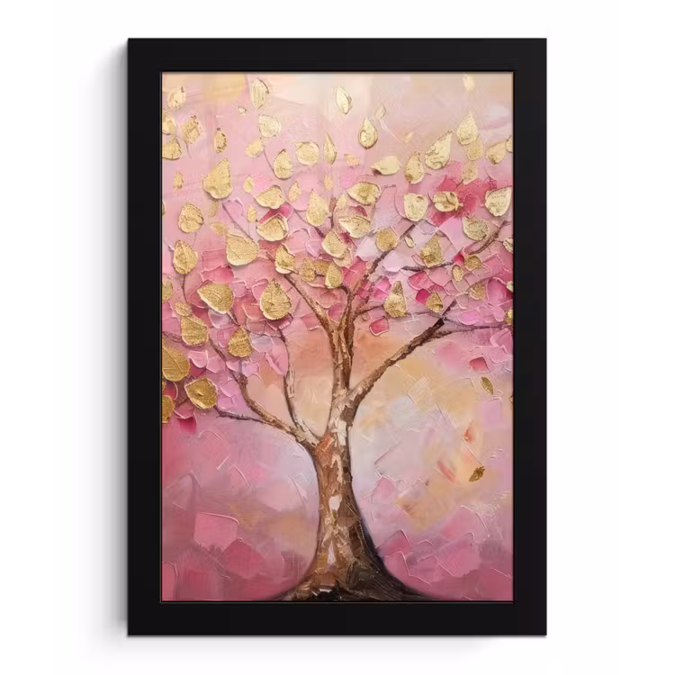 Poster met lijst - Boom - Roze - Goud - Modern — 1