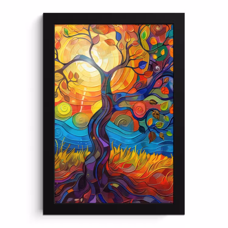 Poster met lijst - Boom - Zon - Verflook - Kleuren - Abstract — 1