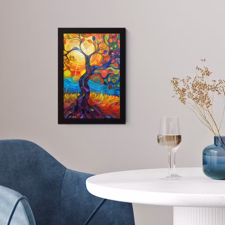 Poster met lijst - Boom - Zon - Verflook - Kleuren - Abstract — 2