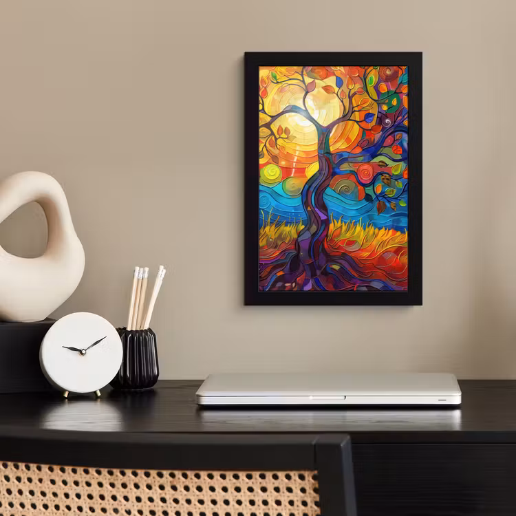 Poster met lijst - Boom - Zon - Verflook - Kleuren - Abstract — 3