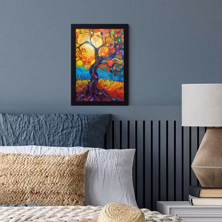 Poster met lijst - Boom - Zon - Verflook - Kleuren - Abstract — 4