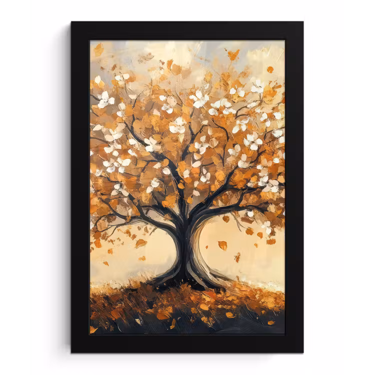 Poster met lijst - Herfst - Boom - Oranje - Bladeren - Levensboom - Abstract — 1