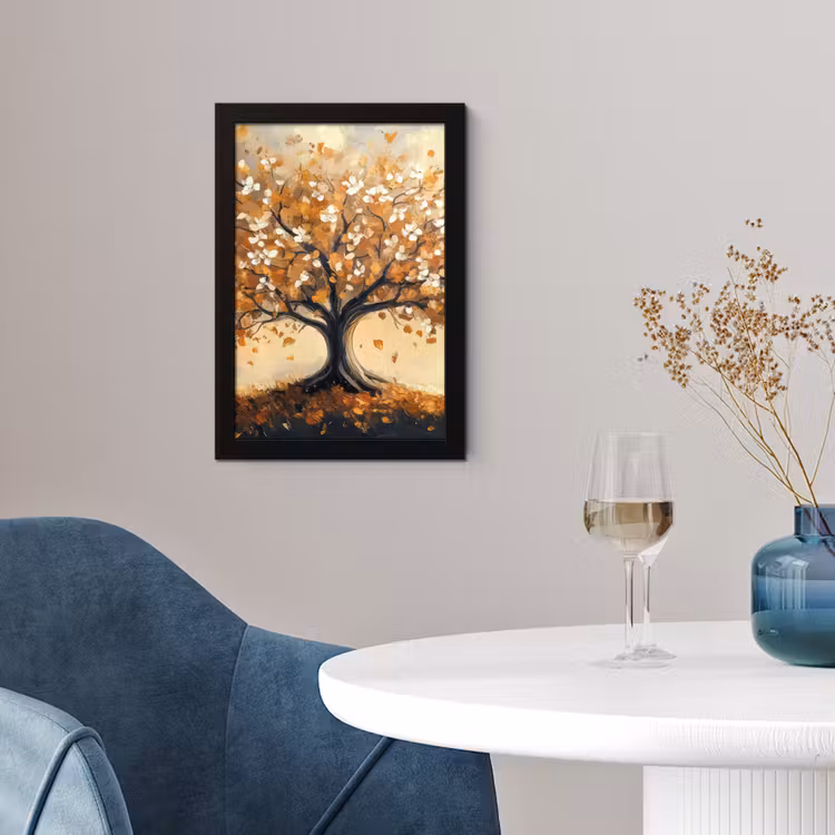 Poster met lijst - Herfst - Boom - Oranje - Bladeren - Levensboom - Abstract — 2