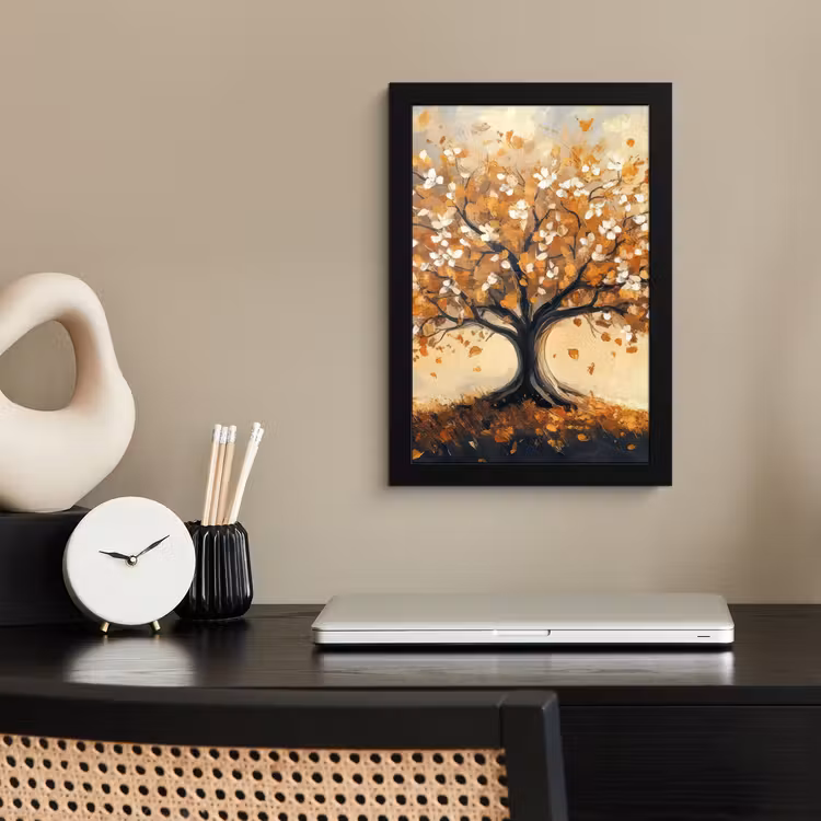 Poster met lijst - Herfst - Boom - Oranje - Bladeren - Levensboom - Abstract — 3