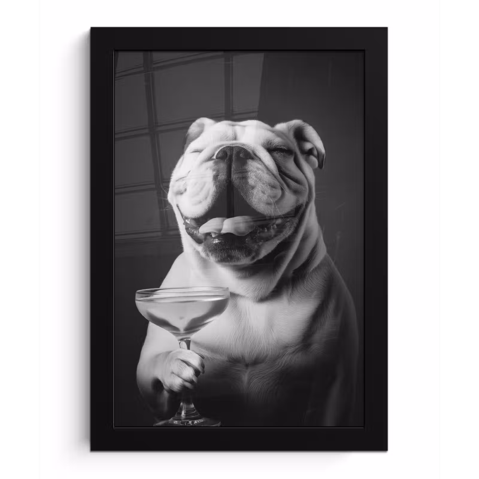 Poster met lijst - Buldog - Hond - Glas — 1