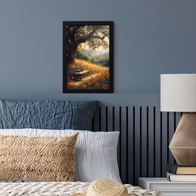 Poster met lijst - Bankje - Boom - Klaprozen - Heuvels — 4