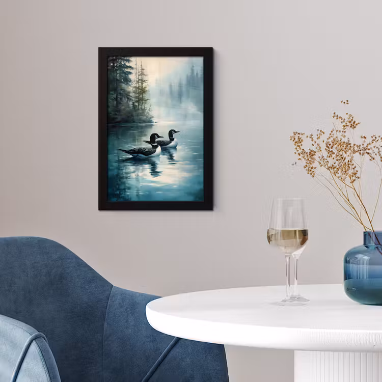 Poster met lijst - Bos - Water - Eenden - Mistig — 2