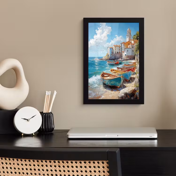 Poster met lijst - Boten - Rotsen - Zee - Zon — 3