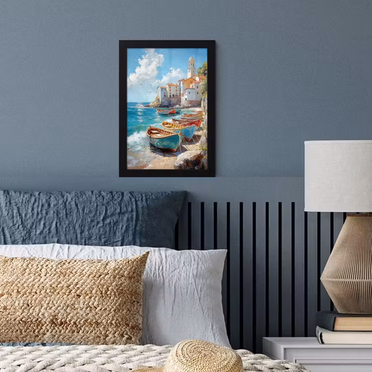 Poster met lijst - Boten - Rotsen - Zee - Zon — 4
