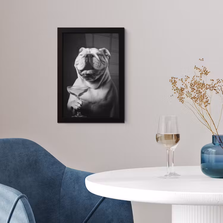 Poster met lijst - Buldog - Hond - Glas — 2