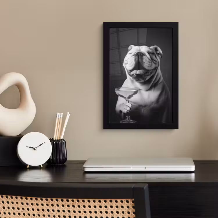 Poster met lijst - Buldog - Hond - Glas — 3