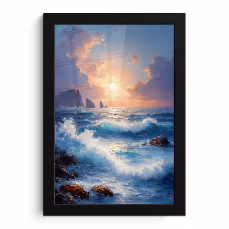 Poster met lijst - Golven - Zee - Kleurrijk - Rotsen — 1