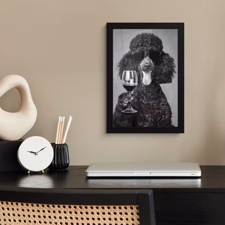 Poster met lijst - Hond - Krullen - Zonnebril - Wijn — 3