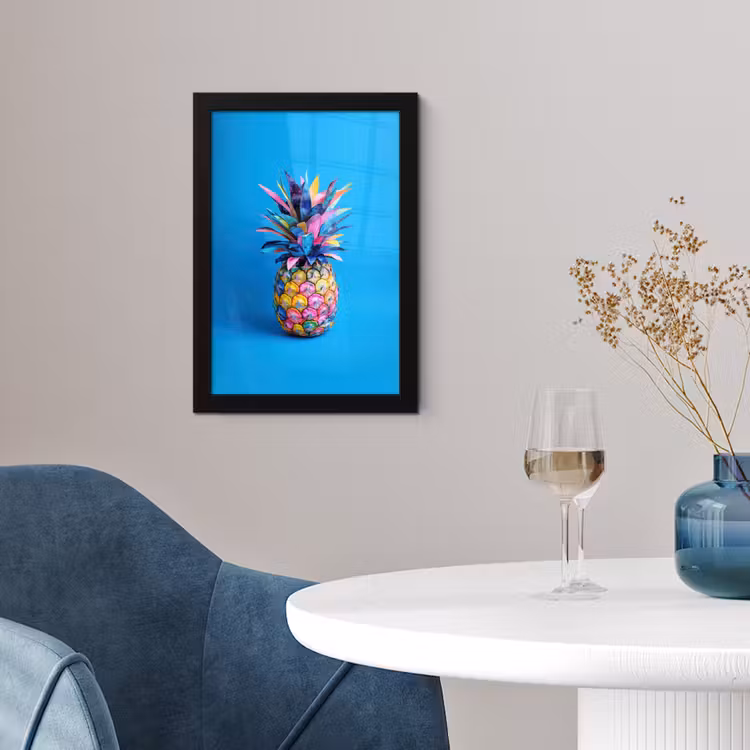 Poster met lijst - Ananas - Blauw - Tropisch - Vrolijk — 2