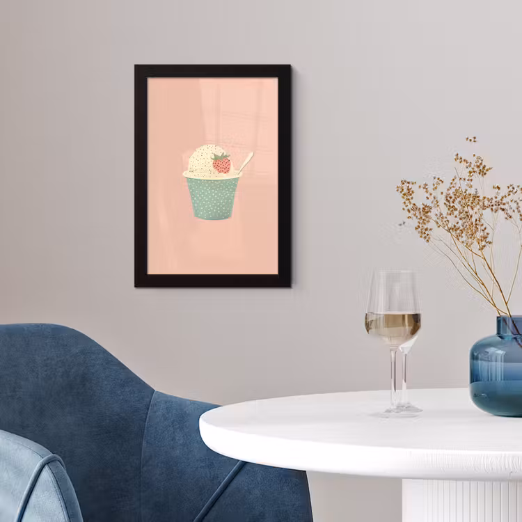 Poster met lijst - Bakje - Ijs - Aardbei - Roze — 2