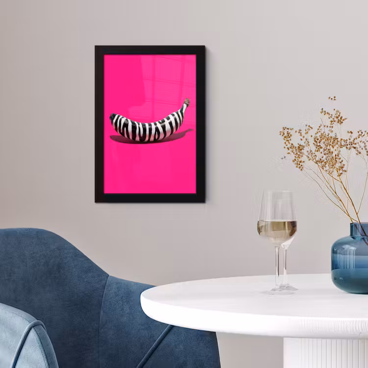 Poster met lijst - Banaan - Zebraprint - Roze — 2