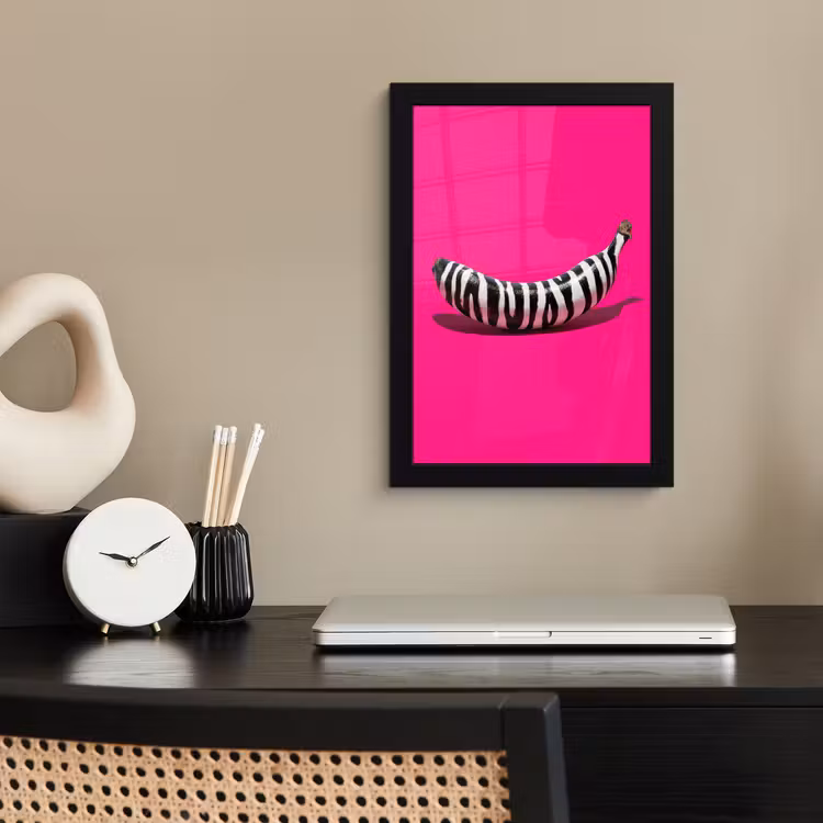 Poster met lijst - Banaan - Zebraprint - Roze — 3