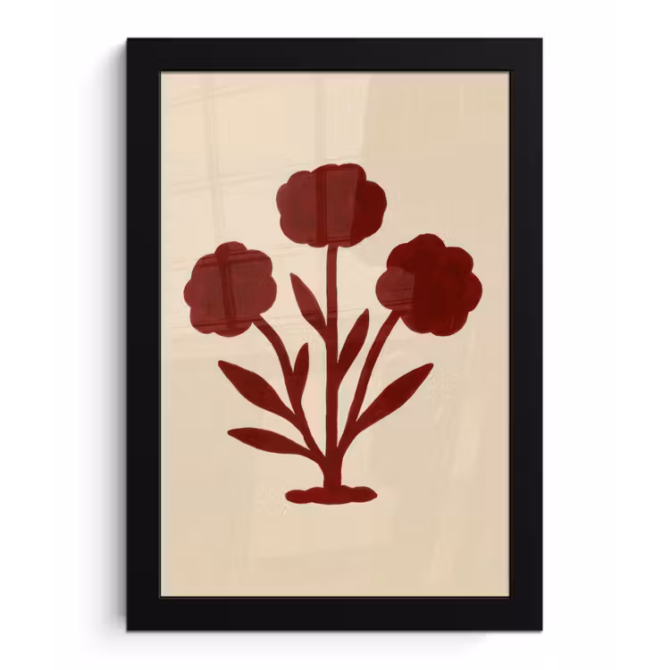 Poster met lijst - Bloemen - Bladeren - Rood - Minimalistisch — 1