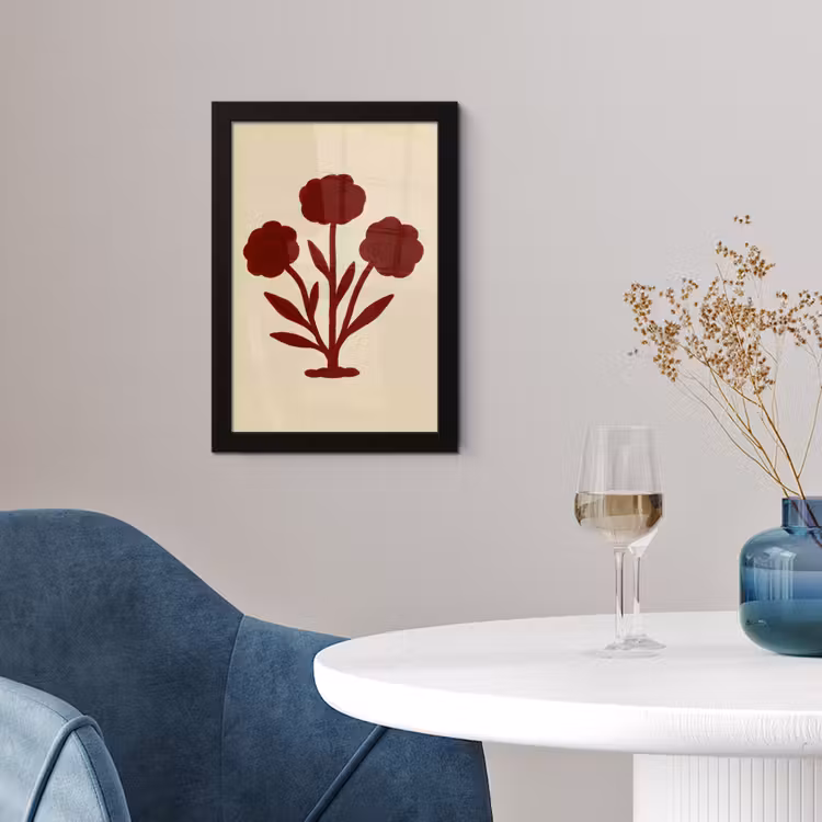 Poster met lijst - Bloemen - Bladeren - Rood - Minimalistisch — 2