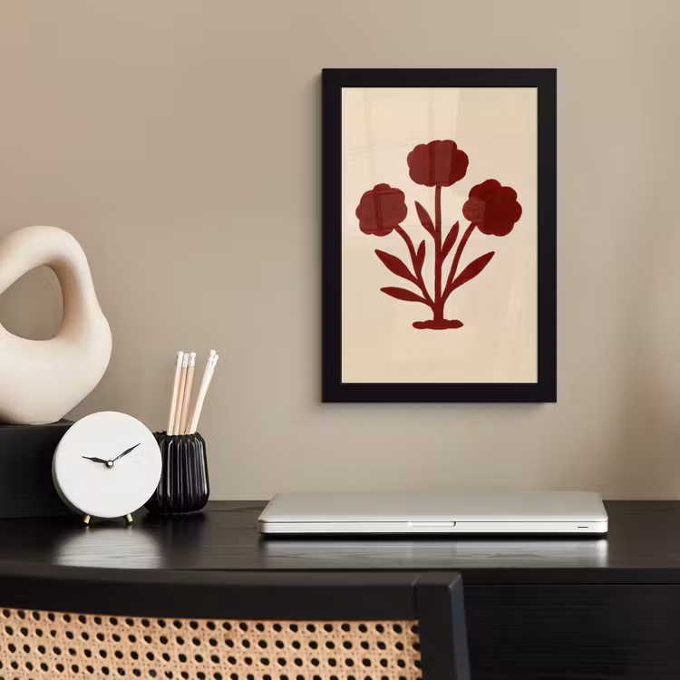 Poster met lijst - Bloemen - Bladeren - Rood - Minimalistisch — 3