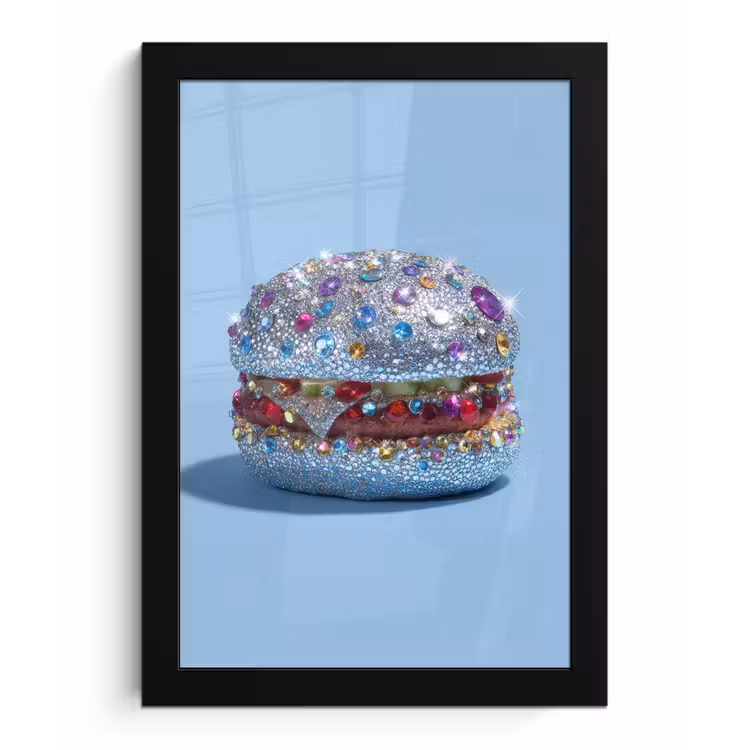 Poster met lijst - Glitters - Hamburger - Blauw — 1